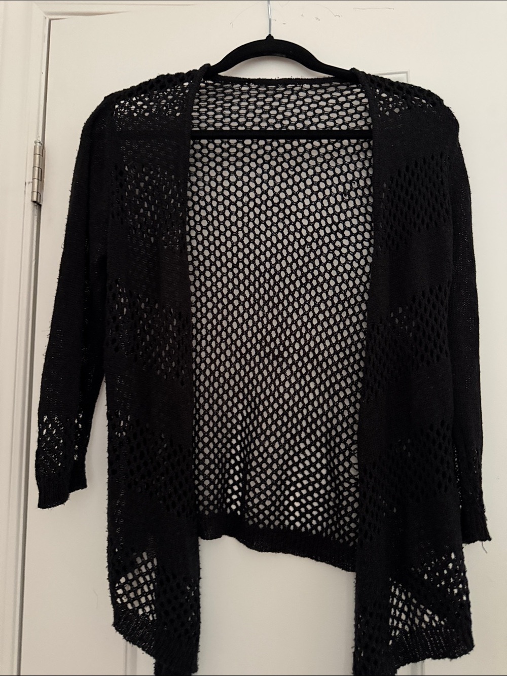 Black Open-Knit Women's Cardigan Sweater - Classic Lightweight Layer - Picture 2 of 2